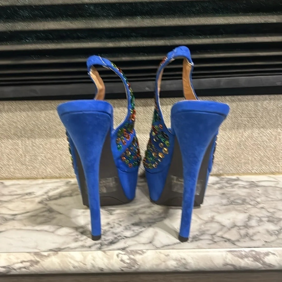 Liliana Women’s Phoebe 2 Heels Rhinestone Peep Toe Platform Slingback Pumps NIB - Picture 5 of 10